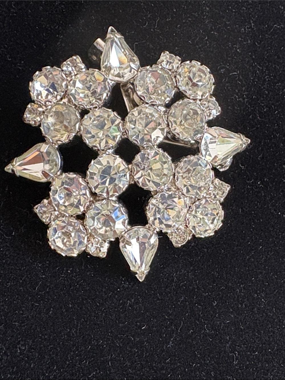 Vintage Rhinestone Cluster Brooch - Silver Tone